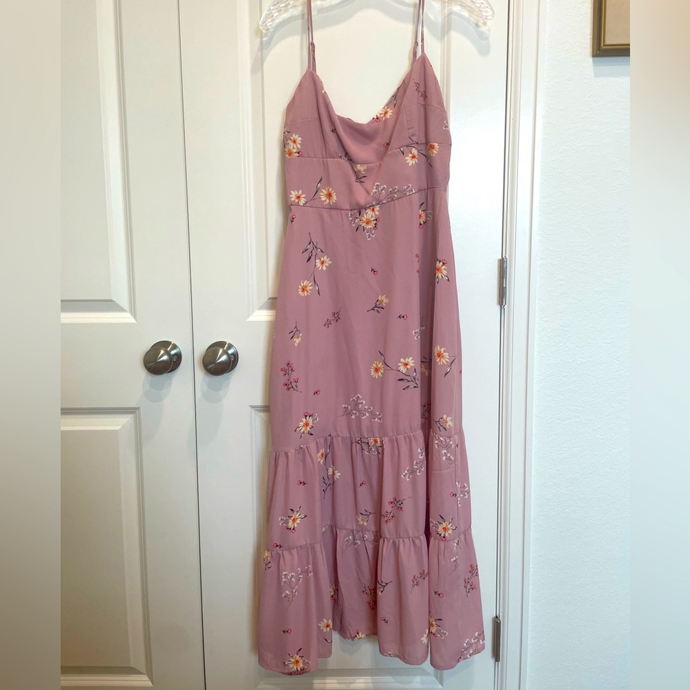 Francesca’s Dusty Floral Tiered Midi Dress
